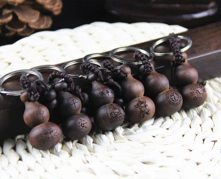 Автомобильная цепочка для ключей подвеска Fu Lu Shou из черного персикового дерева