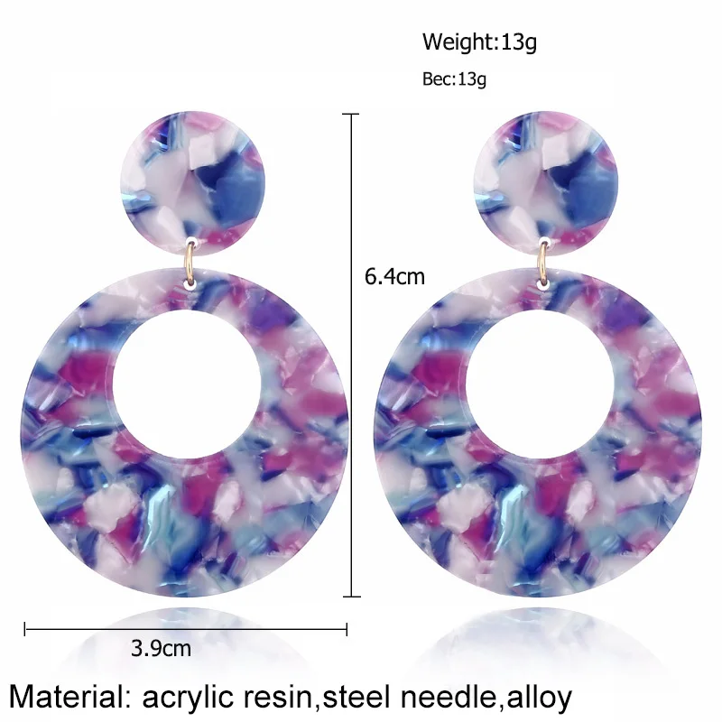 Cpop винтажные красные круглые акриловые серьги для женщин зеленый синий розовый