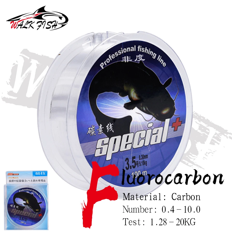 

WALK FISH 100M Fluorocarbon Fishing Line 2.8-44LB test Carbon Fiber Leader Line 0.104-0.60mm fly fishing line pesca