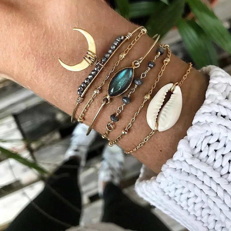 Boho модный полумесяц Кристалл JLetter любовь овальный браслет цепочка с бусинами