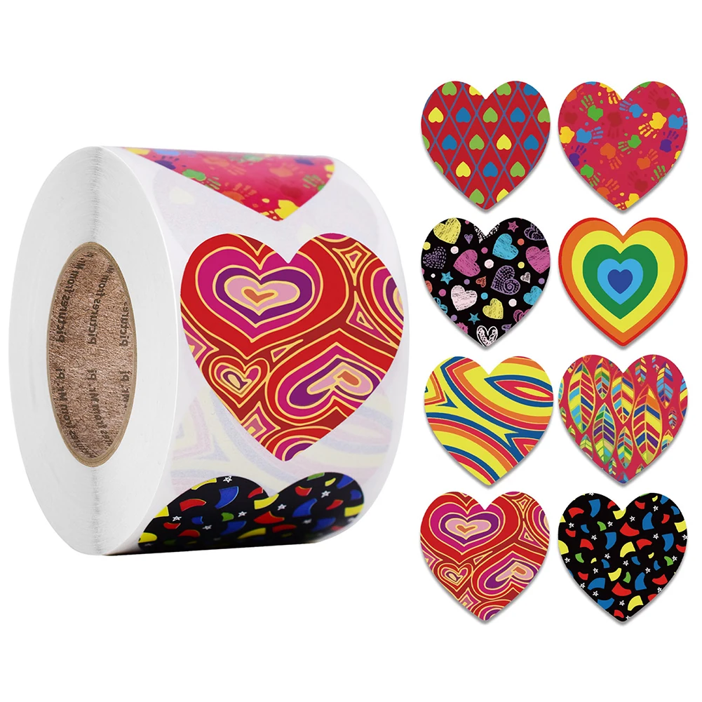 

500pcs/roll Colorful Heart Label Sticker Scrapbooking Packaging Stationery Valentine's Day Gift Stickers Self-adhesive Label