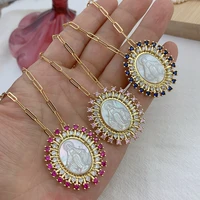 religious holy virgin mary necklaces for women 2021 zircon natural mother of pearl shell pendant choker necklace jewelry