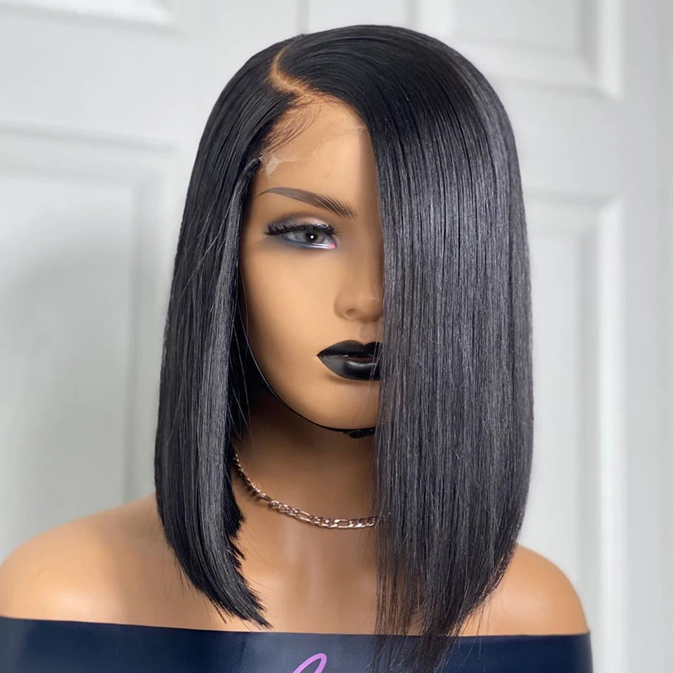 Короткий парик Боб 130% Remy 13x4 парики из человеческих волос на сетке спереди для