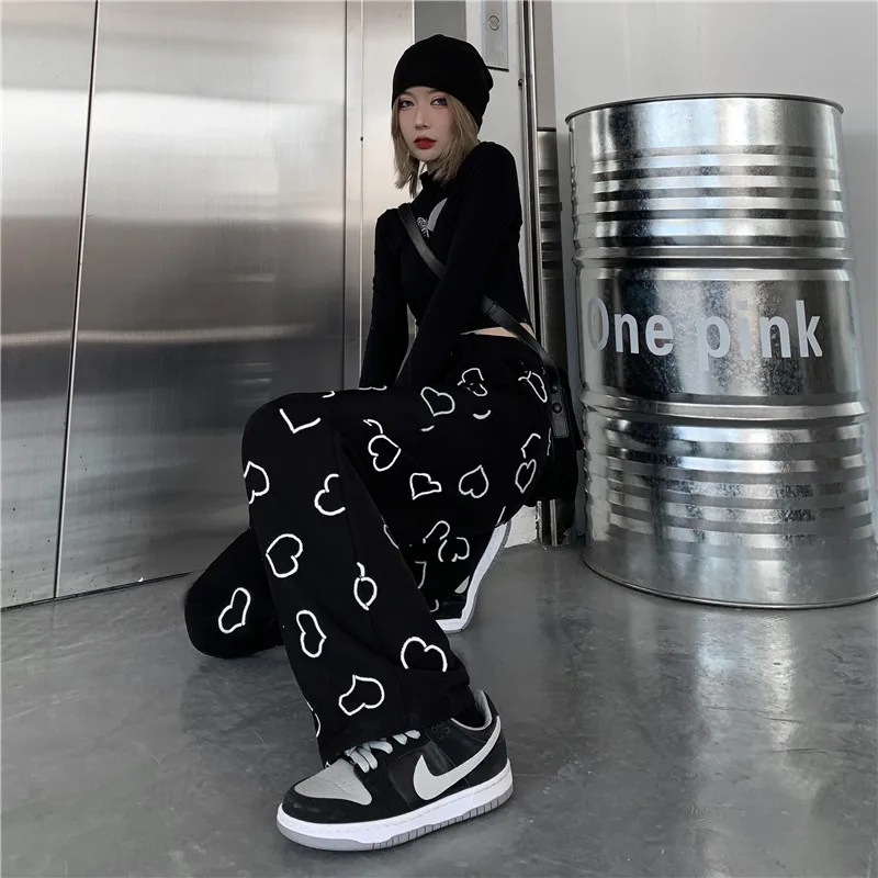 

Missme Love Black Pants Wide Leg High Waisted Baggy Pants Women Harajuku Kawaii Loose Boyfriend Baggy Trouders Streetwear