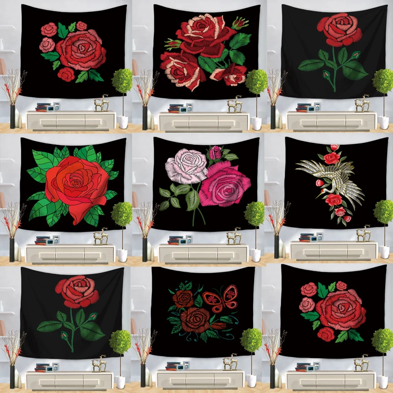 Гобелен Мандала хиппи в богемном стиле Настенная вышивка розы цветной