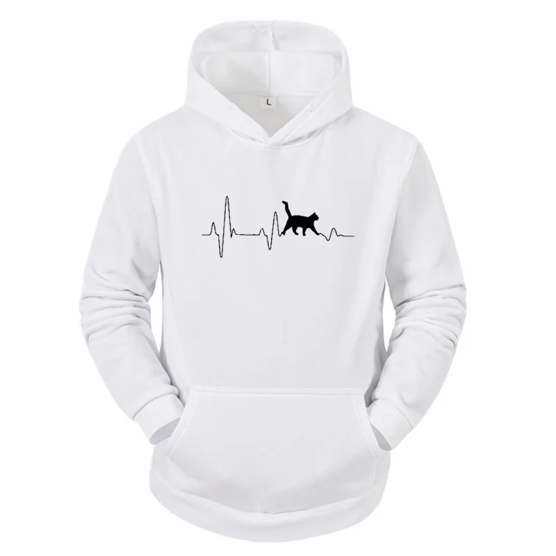 

Streetwear O-Neck Hoodies Shirts Clothing Casual Pullover Cartoon Cat Pocket White Tops Female Winter Cute Hooded Sweatshirts
