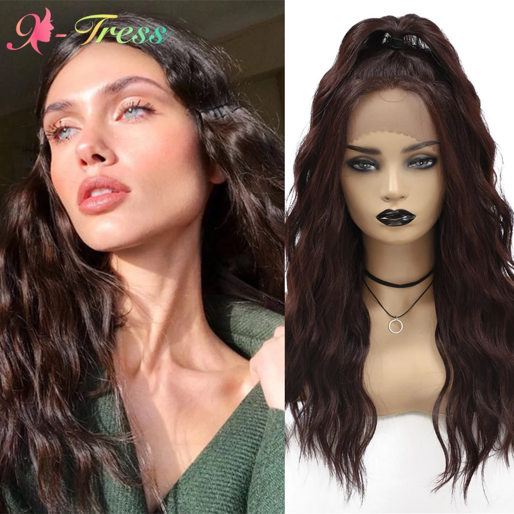 

Женский синтетический парик на сетке, термостойкие длинные волосы средней длины с натуральной волной красного вина, 99J