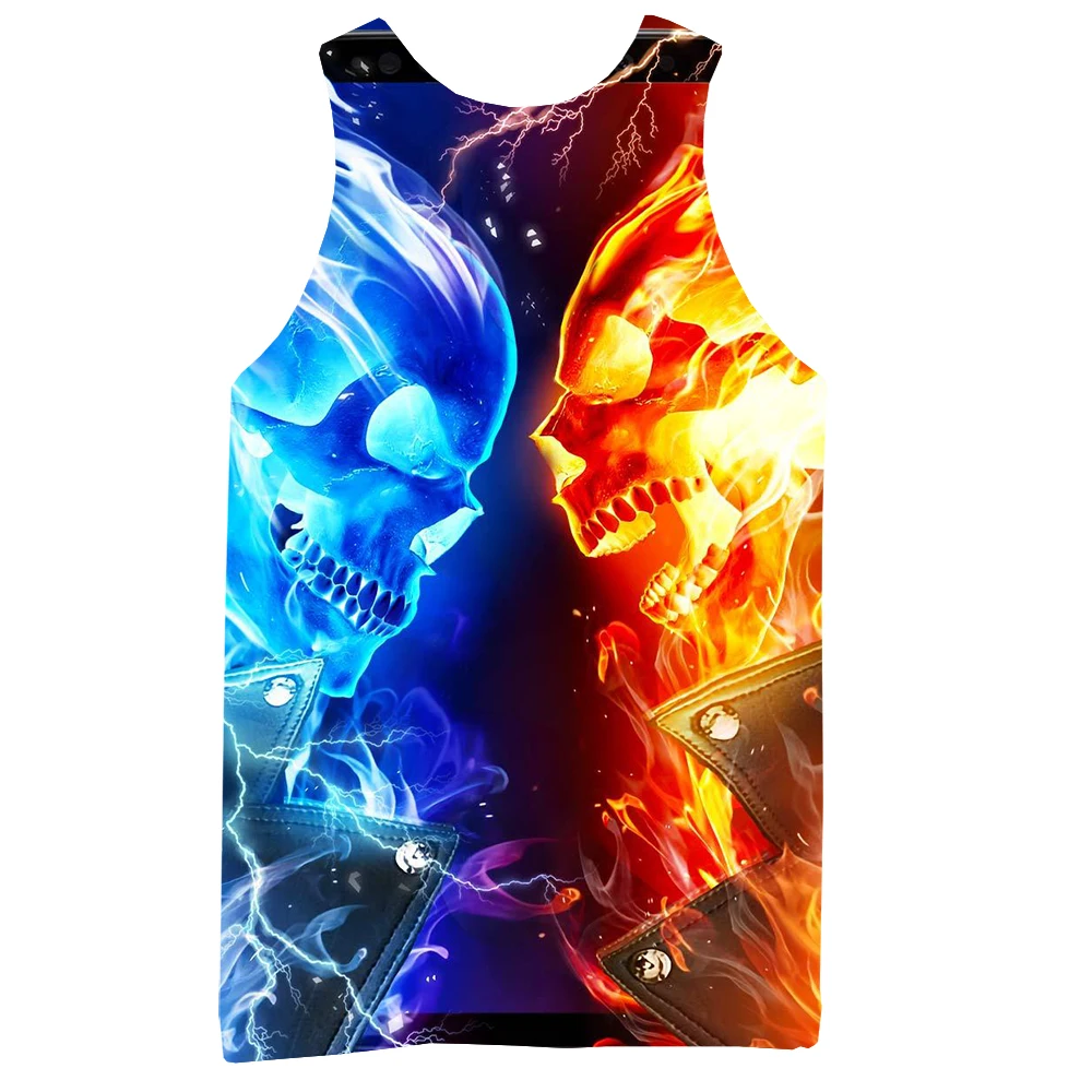 Мужские топы без рукавов с 3d-рисунком черепа и пламени праздничные майки