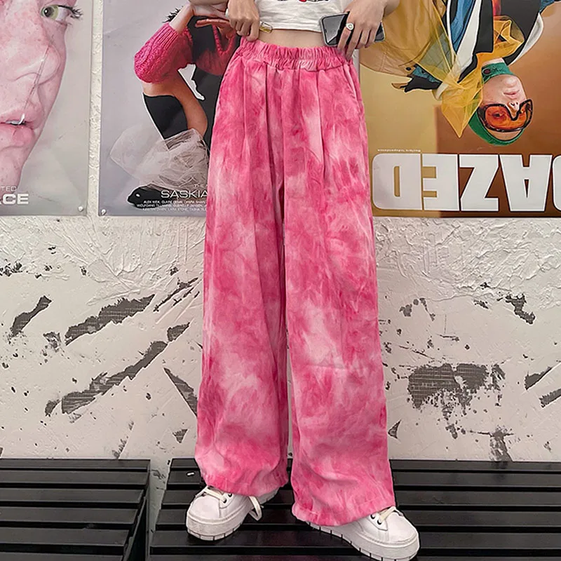 

Брюки женские с широкими штанинами, прямые повседневные штаны-карго с завышенной талией, уличный костюм в стиле Харадзюку, розовый цвет, y2k, ...