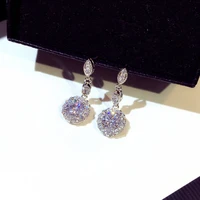 high quality bling zircon drop earring for women shine transparent zirconia round circle stud earring wedding jewelry pendant