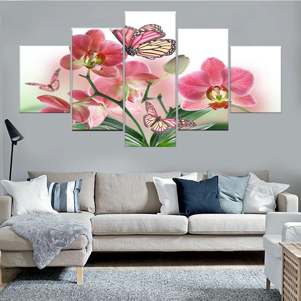 5 шт. розовая Цветочная бабочка художественная рамка Модульная картина украшение