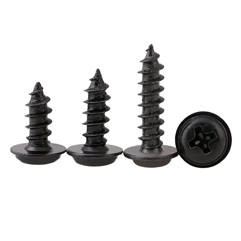 

1000PCS/LOT Black Screw PWA Cross Round Head With Cushion Self-tapping Pan Head Screw M1.4 M1.7 M2 M2.3 M2.6 M3 M3.5 M4