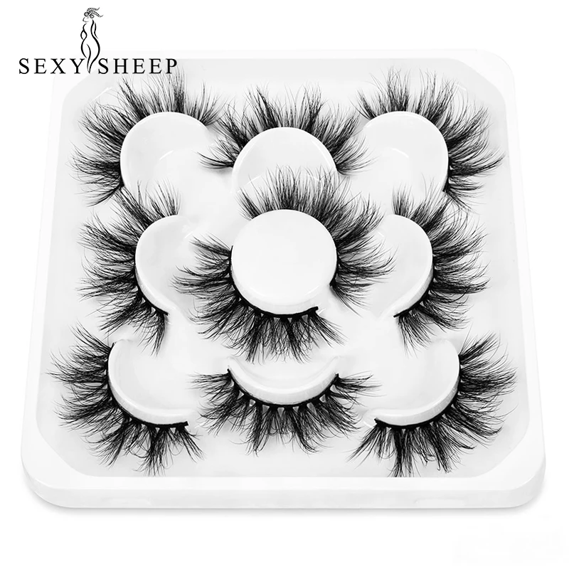 SEXYSHEEP 5 pairs 6D Faux Mink Lashes volume Fluffy Soft fake eyelash wispy lashes Natural Long False Eyelashes Extension |