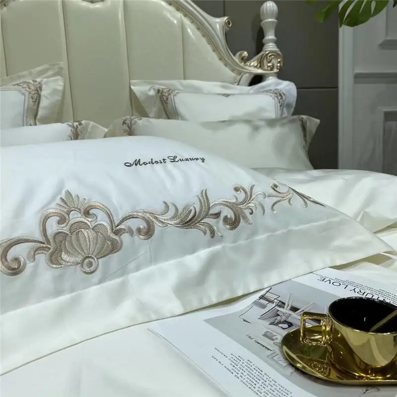 

40Luxury White European Palace Bedding Set 1000TC Egyptian Cotton Gold Embroidery Duvet Cover Bed Linen Fitted Sheet Pillowcases