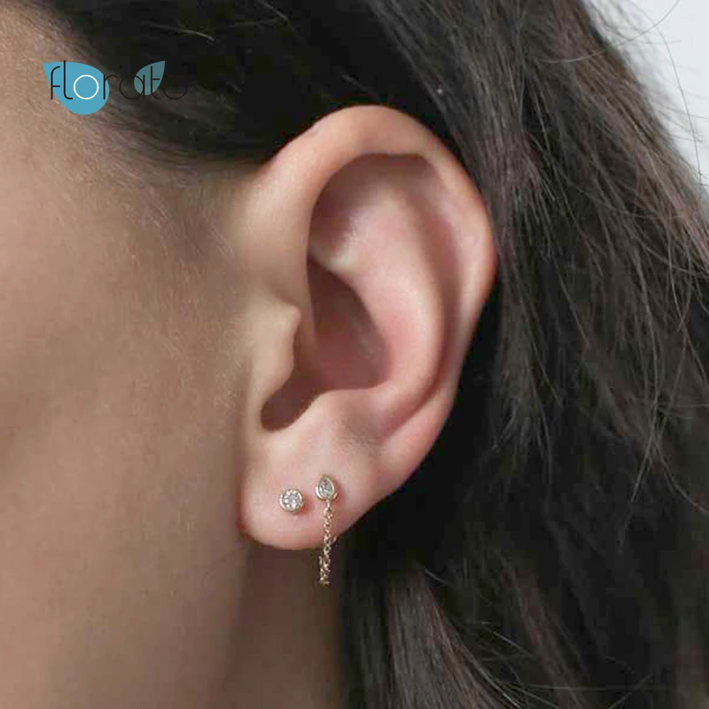 

925 sterling silver Chain Pendant Stud Earrings for Women Minimalist Tassel Crystal Earring Fashion Korean Female Daily Jewelry