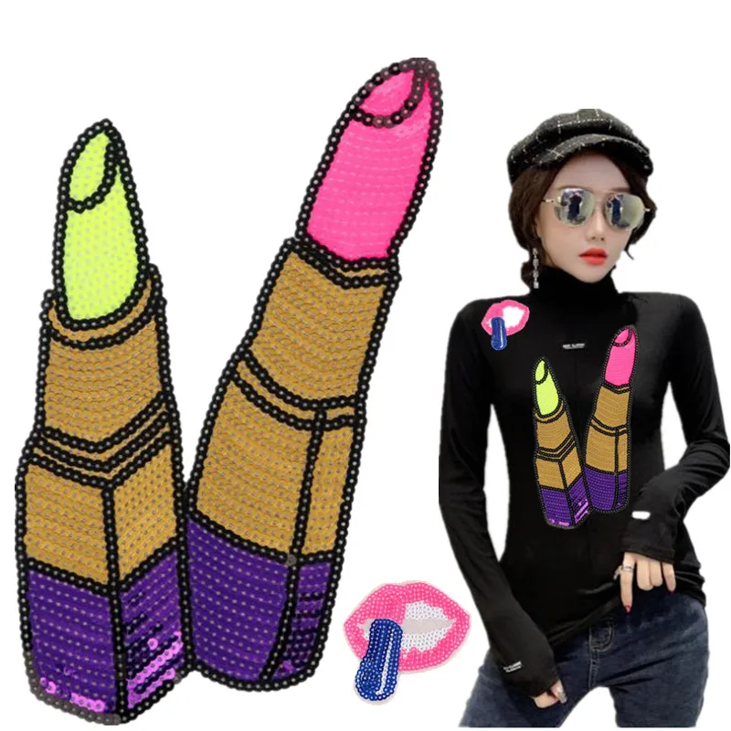 Железные патчи для аппликация на одежду дело с ним блестки патч помада Diy Женская