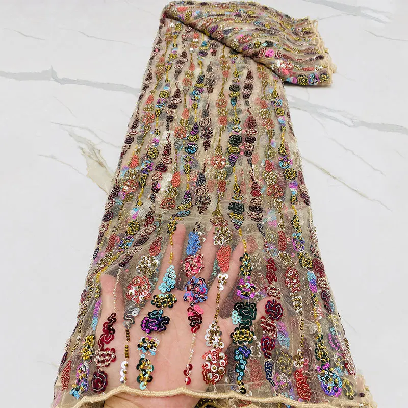 

Nigerian Latest Lace African Guipure Lace Fabric 2021 High Quality With Sequins Lace 5Yard French Wedding Dress For Party N4540B
