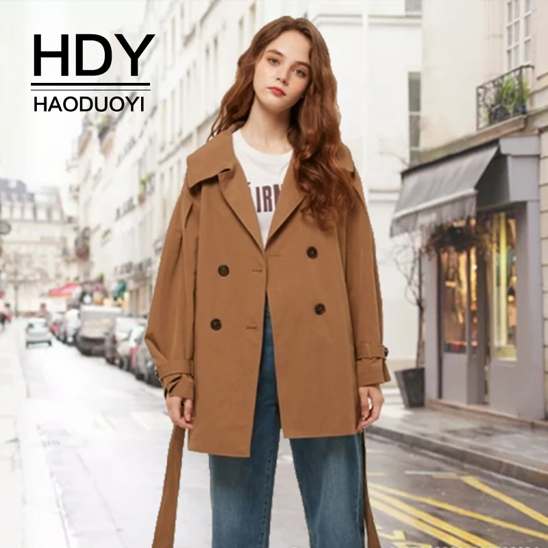 Ветровка HDY Haoduoyi женская классический двубортный плащ с поясом|Женские плащи и