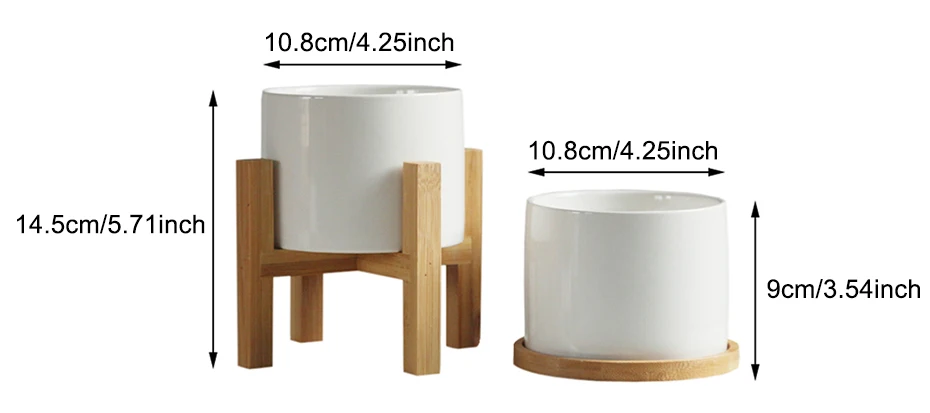 

Керамический белый цветочный горшок, цветочный горшок для суккулентов с бамбуковым основанием, кронштейн, поделки, ваза, украшение для офис...