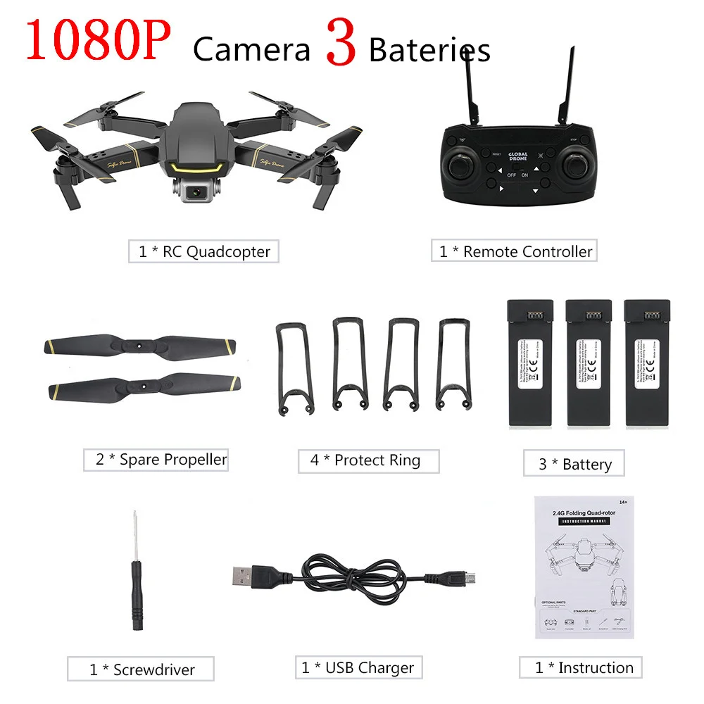 1080P Black 3B Global GW89 Радиоуправляемый Дрон с камерой 1080P HD Wifi FPV Gesture Фото Видео удержание высоты складной Радиоуправляемый квадрокоптер для начинающих VS E58 - Цвет: 1080P Black 3B