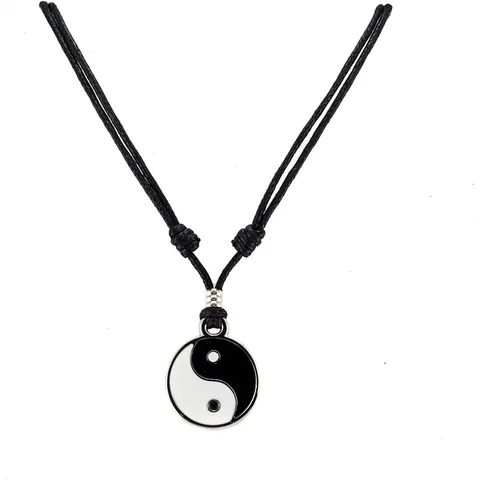 Кулон Инь Янь на регулируемом черном кожаном шнурке ожерелье