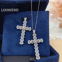 luowend 100 real 18k white gold pendant necklace 1 0ct natural diamond necklace christian birthday gift luxury cross pendant