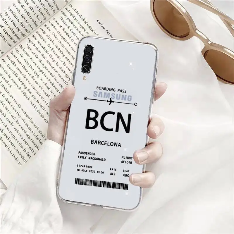 

Personalised Plane Ticket Phone Case Transparent for xiaomi 11 redmi note 9 8 s pro Samsung A 71 51 21S S 20 fe 10 9 8 plus