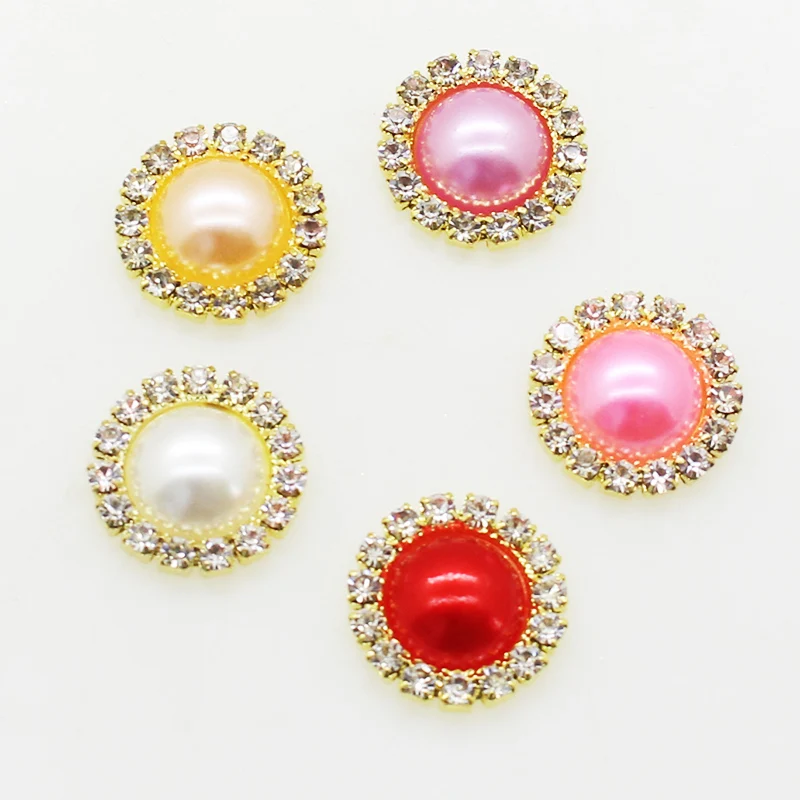 LKeRan 10Pcs/Lot 16mm Golden Base Flat back Button Pearl Wedding Diamond DIY Invitations Accessory Decorate | Дом и сад