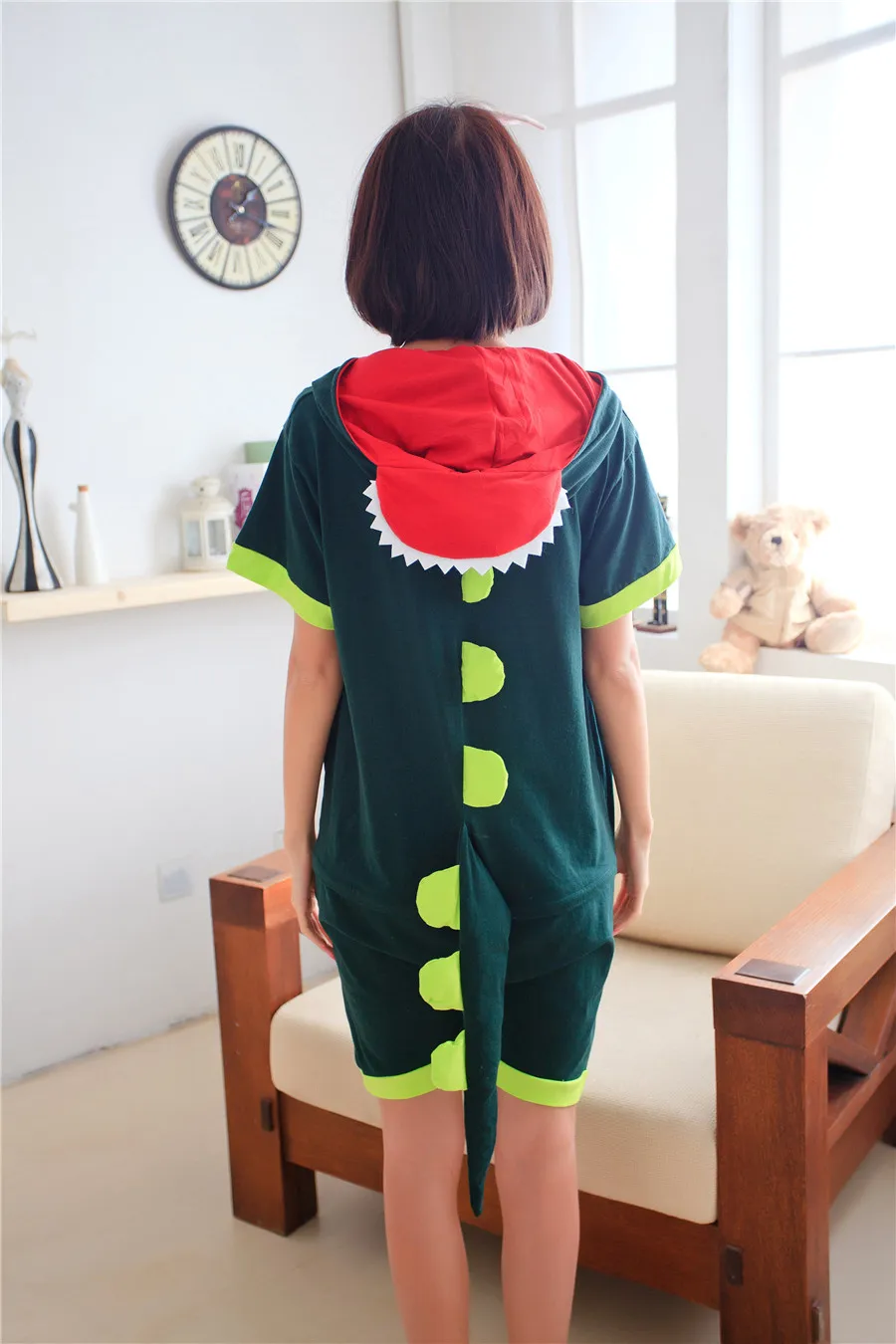 2019 пижамы Аниме Зеленый Динозавр для мужчин и женщин взрослые с коротким рукавом