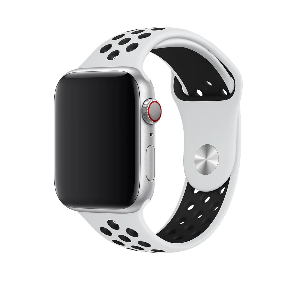 white black 21 Дышащий силиконовый спортивный ремешок для Apple Watch 5 4 3 2 1 42 мм 38 мм резиновый ремешок для Nike+ Iwatch 5 4 3 40 мм 44 мм - Цвет ремешка: white black 21