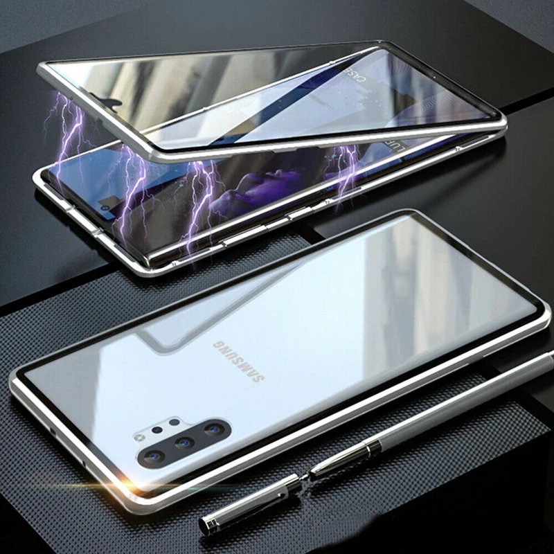 Magnetic Adsorption Glass Case For Samsung Galaxy S8 S9 S10 Plus S10E Note 10 9 8 A50 A70 A7 A9 A8 A10 A20 A30 Phone over - Цвет: Silver