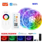 Светодиодная лента 5 м, 10 м, Wi-Fi, RGBW, RGBWW, гибсветильник Светодиодная лента 5050 + сенсорный пульт дистанционного управления 2,4 ГГц + Питание 12 В постоянного тока, Echo Plus, голосовое управление Google