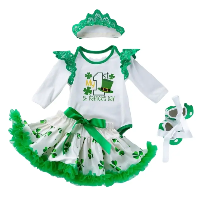 

Baby Girls 4PCS 1st St. Patricks' Day Tutu Outfit Newborn Party Dress Baby Girls Summer Autumn Clothes