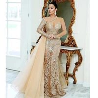 womens long lace formal evening dresses sexy sheer tulle full sleeves prom gowns luxury appliques wedding robe with train
