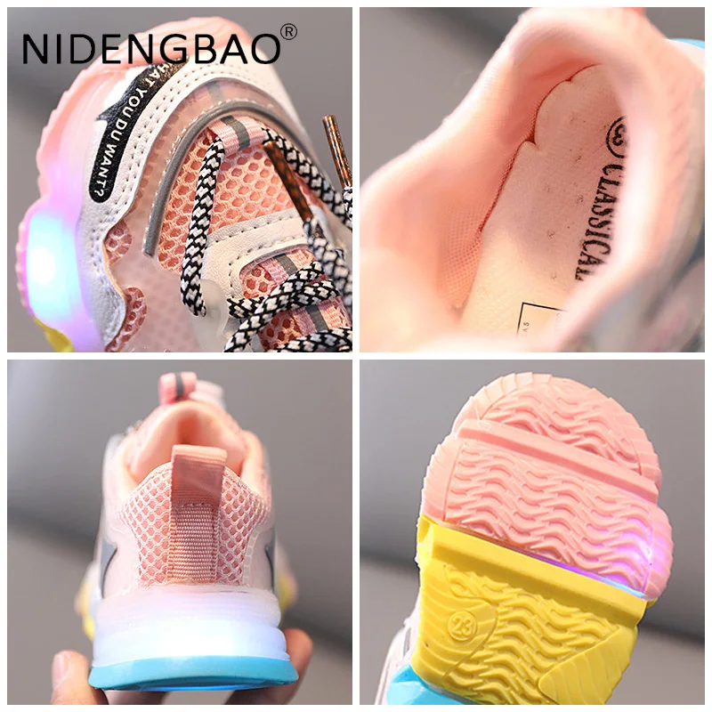 Kids Running Shoes Boy Child Sneaker Girl Mesh Breathable Comfortable Fashion Trend Lights Children Sports Shoes Basket Fille