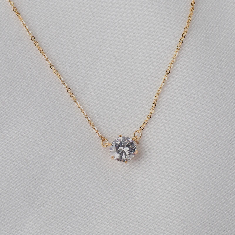 Простой Большой AAA кубический цирконий кулон ожерелье Золотая цепочка круглые