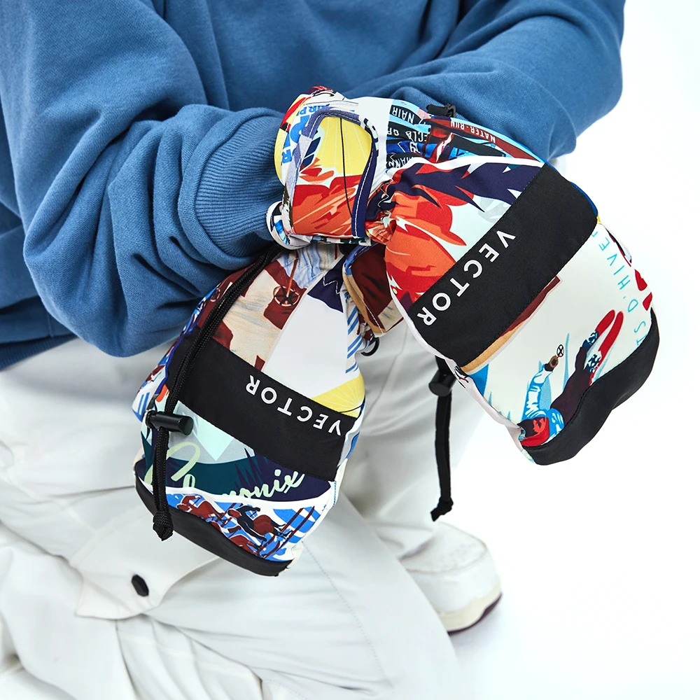 

Extra Thick Men 2-IN-1 Mittens Ski Gloves Snowboard Women Snow Winter Sport Warm Waterproof Windproof Skiing Faux Leather Plam