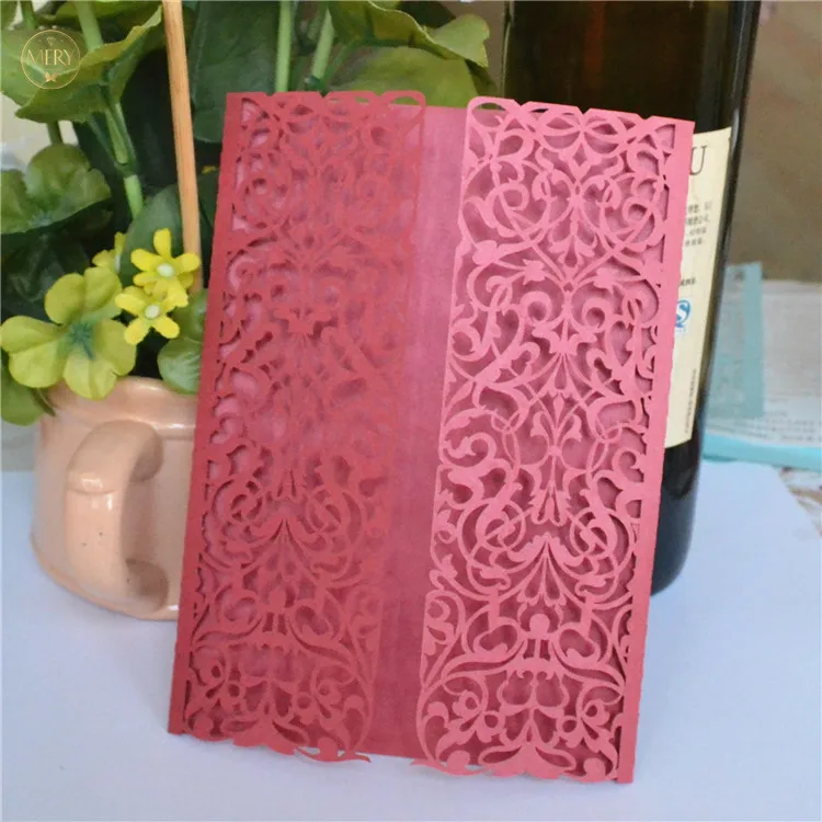 purplish red pearl 50 штук металлическая Золотая лазерная резка роскошные свадебные приглашения - Цвет: purplish red pearl