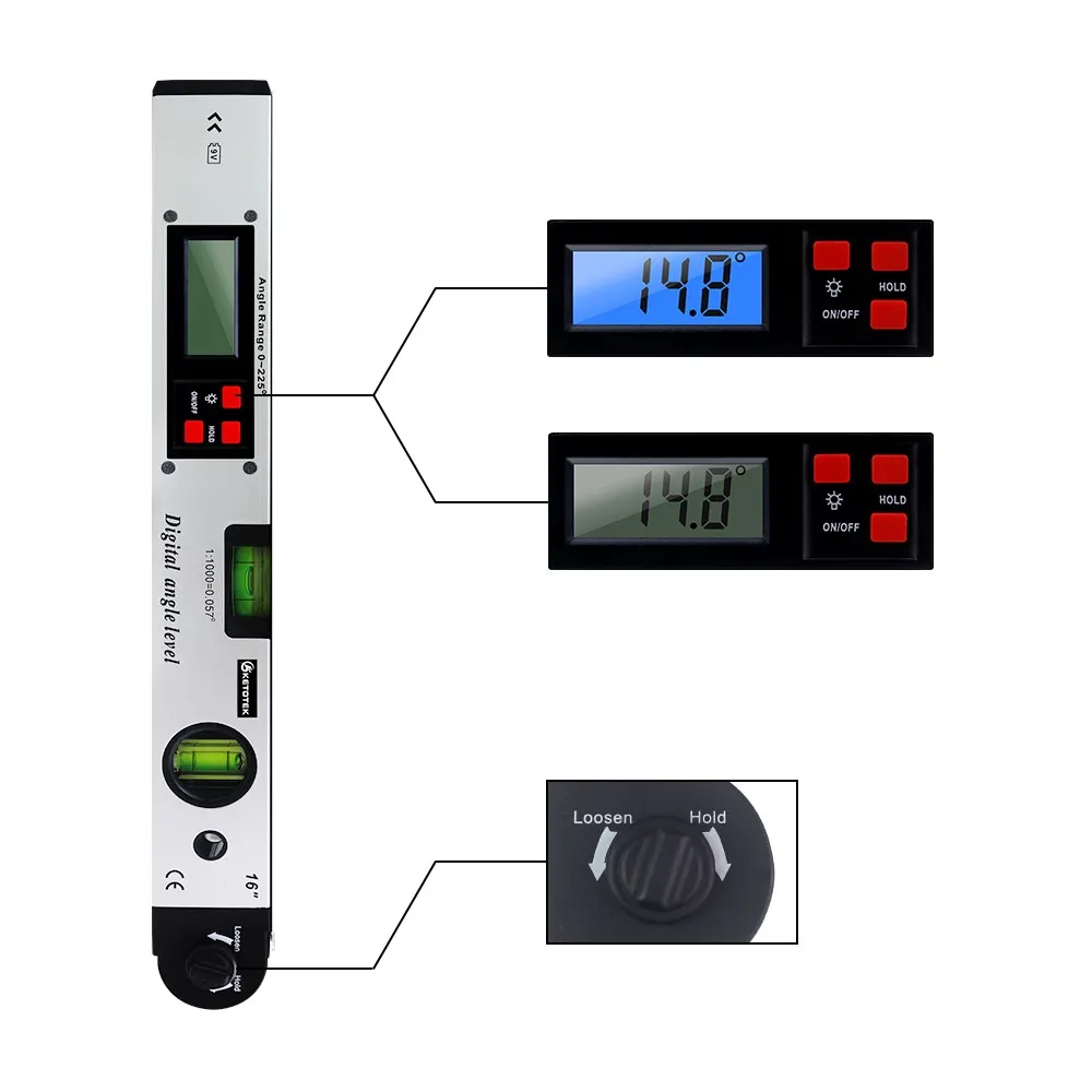 

Цифровой транспортир Neoteck, 0 ~ 225 °, спиртовой уровень, угломер, измеритель, цифровой угломер, электронный транспортир, ЖК-дисплей