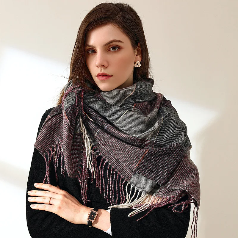 

2021 Retro Plaid Winter Scarf Women Warm Foulard Solid Scarves Fashion Casual Scarfs High Quality Wraps Cashmere bufandas