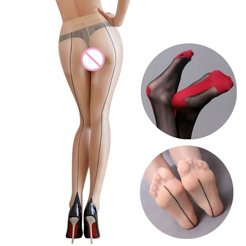 

Women Sexy Open Crotch Tights Retro Back Line Seamed Stockings Female Erotic Lingerie Sheer Nylon Transparent Pantyhose Hosiery