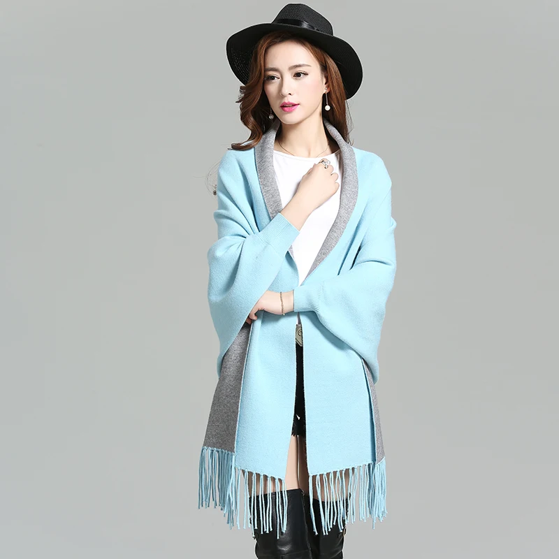 Модный длинный осенне-зимний Пончо Накидки свитер 2019 Женская Повседневная