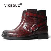 vikeduo hand made chinese red strap horse riding jodhpur boots shoes genuine crocodile leather mens crocodile shoes for winter