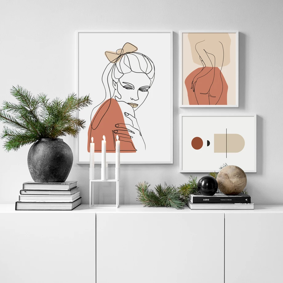 Постеры и печатные картины с абстрактными линиями для боди-арта девушкой