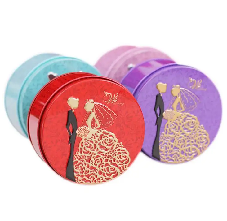 200PCS The new round tin candy box The bride and groom design on it wishes gifted scholar and beautiful woman SN2540