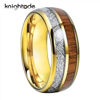 8mm gold tungsten carbide wedding band white meteoritekoa wood inlay men women fashion jwelry lovers ring dome polished comfort