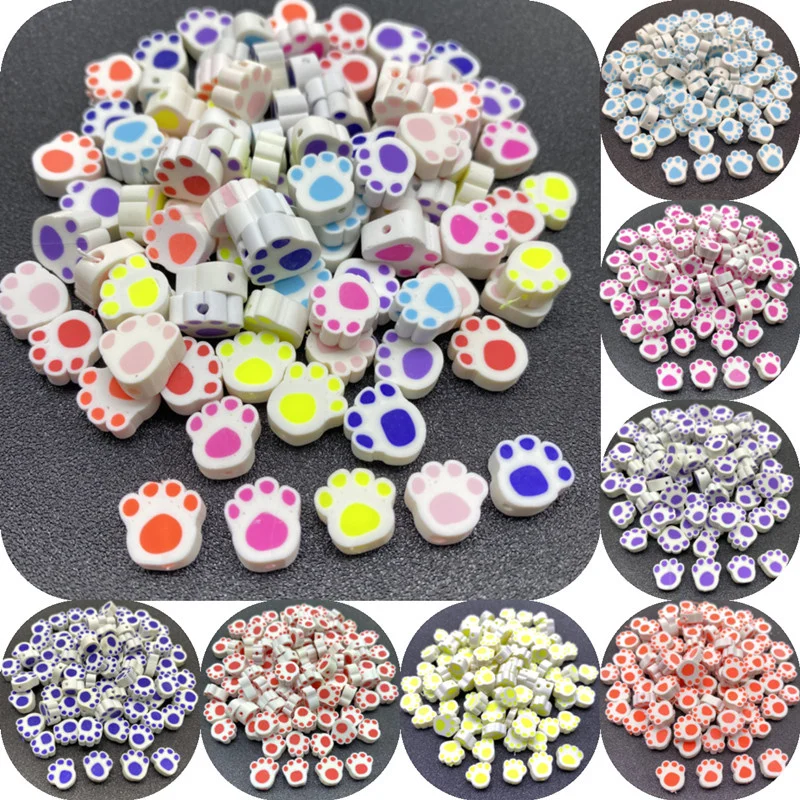 

30pcs/Lot 10mm Cat Paw Clay Beads Polymer Clay Spacer Beads For Jewelry Making DIY Handmade Bracelet Necklace Accessories