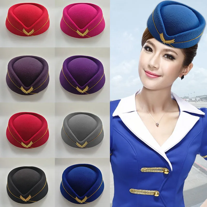 Осень Зима авиакомпания шапочка стюардессы Имитация шерстяная Униформа самолет