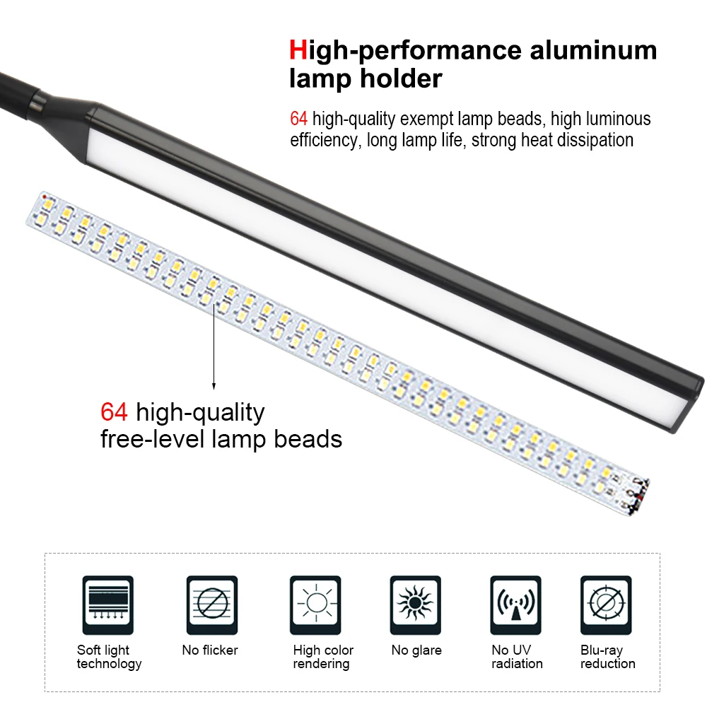 Настольная лампа на длинной ножке 64 светодиода USB гибкая офисная Светодиодная