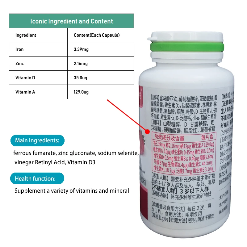 Таблетки со вкусом клубники разные витамины и минералы жевательные таблетки